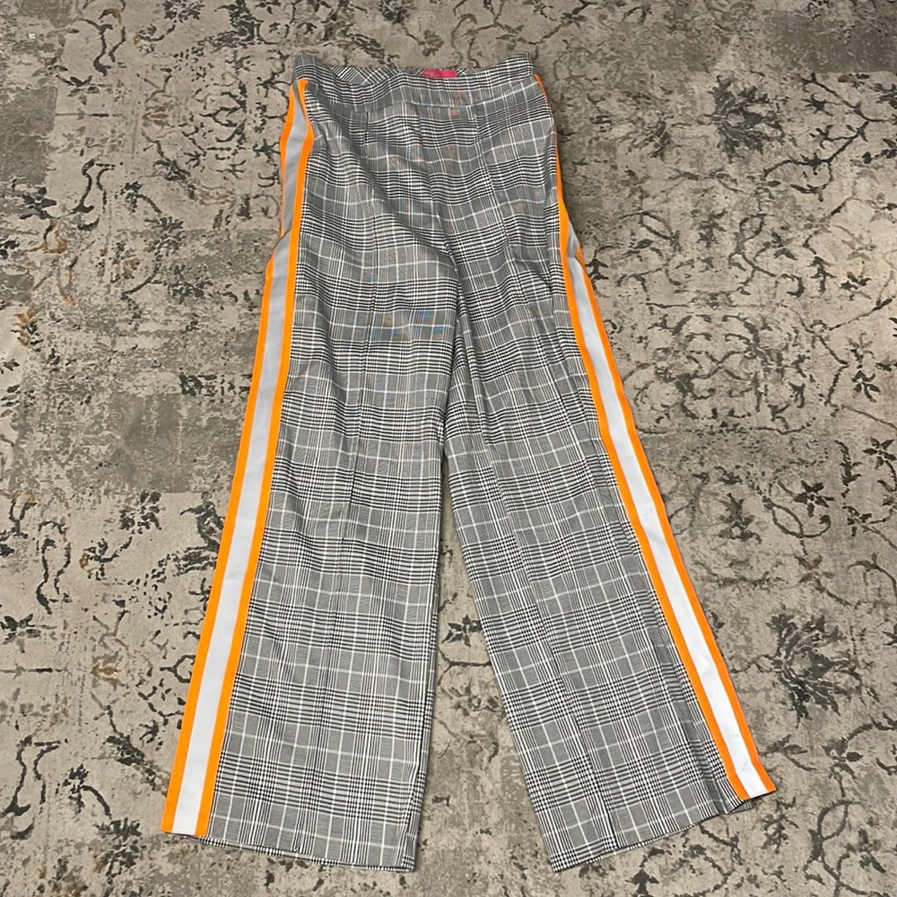 W M Plaid Pants w/orange reflective stripe slit pants